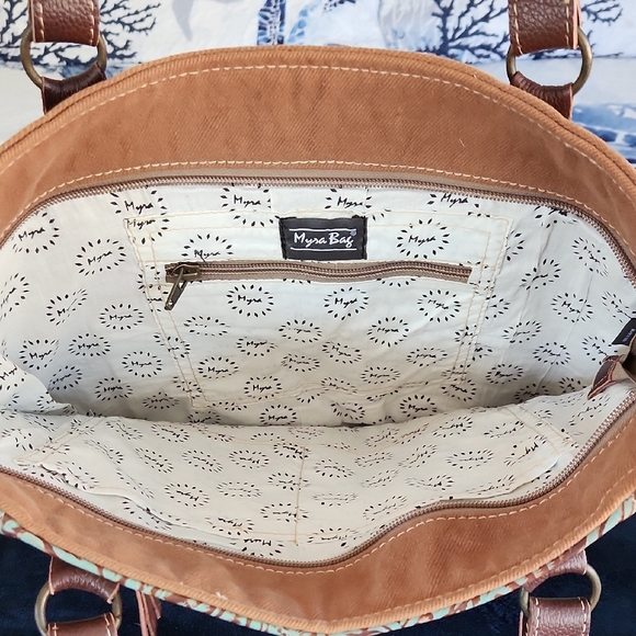 Myra Bag Brown and Blue Western Tote - Picture 3 of 6
